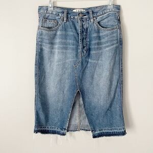 Free People Size 28 Denim Jean Skirt Knee Length Slit Front